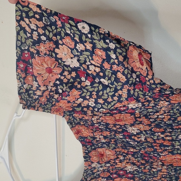 Angie Floral BoHo Smocked Mini Dress Size XL V-neck Flutter Sleeve - Picture 9 of 11